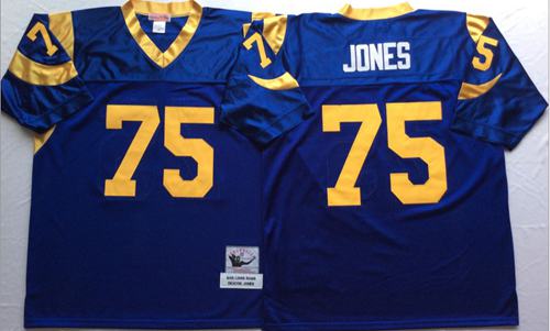 Mitchell And Ness Rams #75 Deacon Jones Blue Throwback Stitched NFL Jersey - Click Image to Close